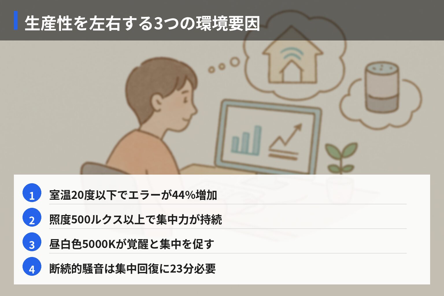 原因・メカニズム分析：在宅ワーク×スマートホームの本質の図解・説明イラスト