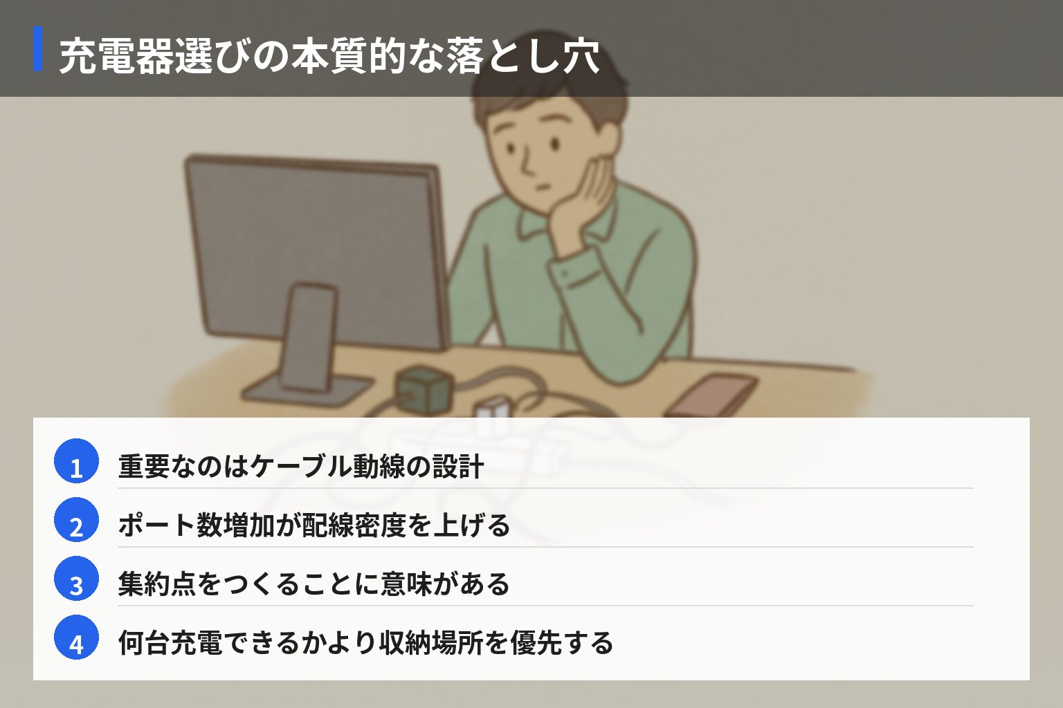 一般の誤解と業界の常識：充電・配線管理の落とし穴の図解・説明イラスト